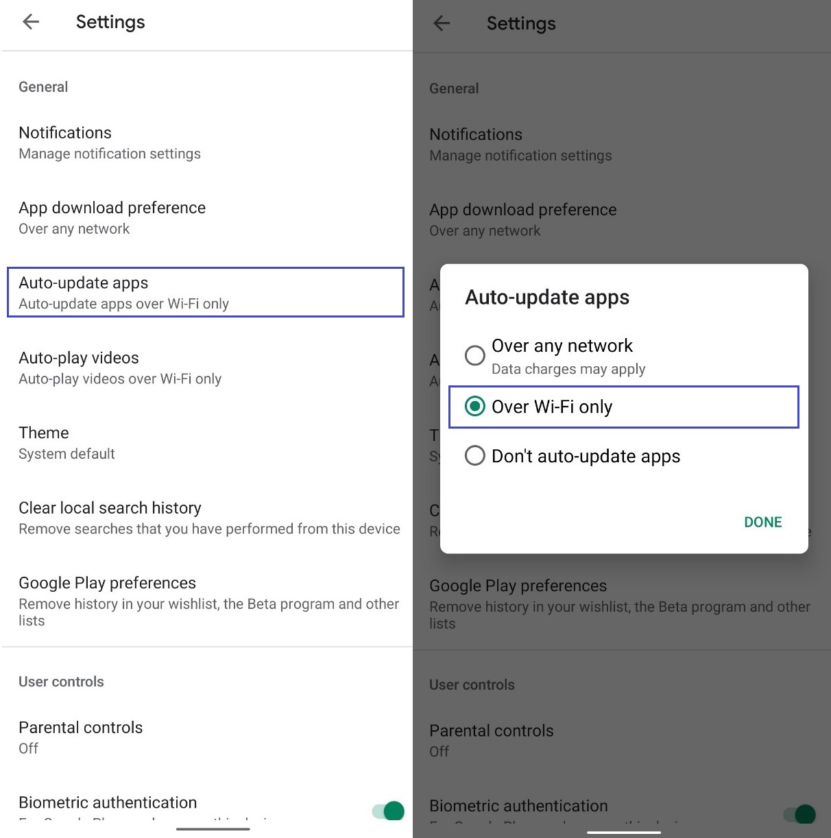 How to set the play store to download apps over wifi only 