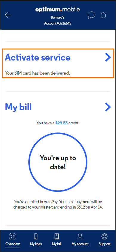 mymobile.optimum.com Activate SIM card